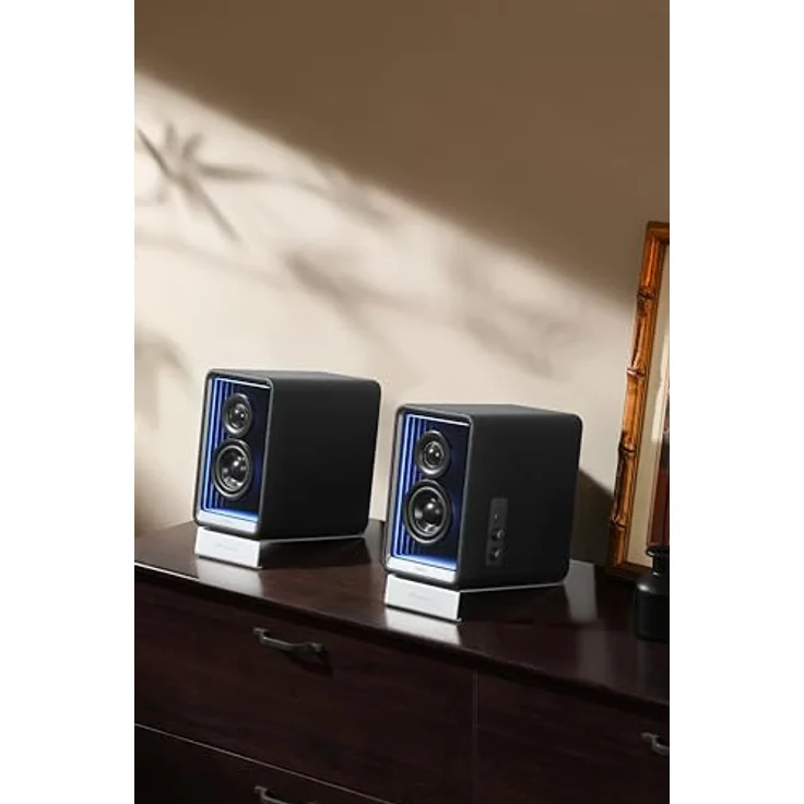 EDIFIER QR65 Aktive Design-Monitorlautsprecher (70 Watt) mit RGB-Lichteffekten, 3X USB TurboGaN-Schnellladeports und Subwoofer-Ausgang, schwarz – Bild 4