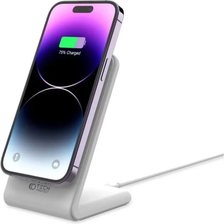 Tech-Protect Qi15W-A23, Magnetisches Magsafe Drahtloses Ladegerät, 15W Leistung, Weiß, für vertikales und horizontales Laden mit Sicherheitsfunktionen