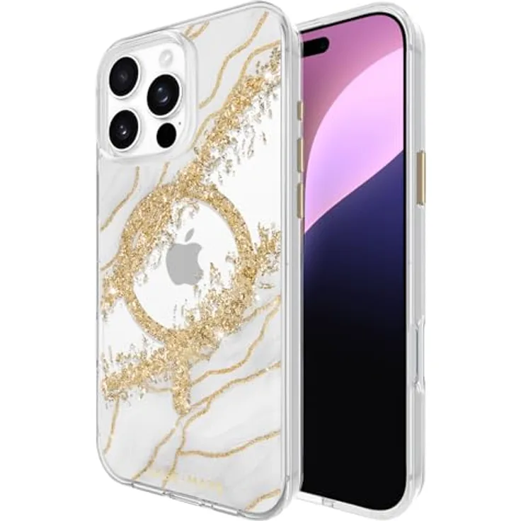 Case-Mate Karat Marble Mag-Safe Case Goldene Apple iPhone 16 Pro Max Hülle (Stoßfest, Echtes 24 Karat Blattgold, 3,6 m Fallschutz, Recyceltes Material) - Marmor/Transparent