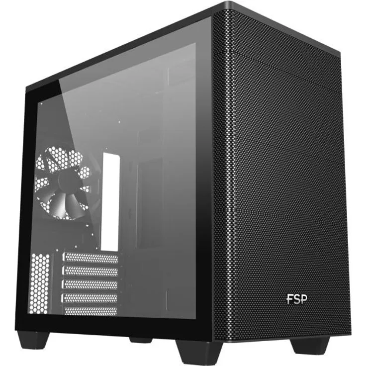 Fortron FSP Geh Mini CST360 B Micro-ATX/Mini-ITX Gehäuse, Schwarz, unterstützt bis zu 5 Festplatten, CPU-Kühler bis 165 mm, VGA-Karte bis 370 mm