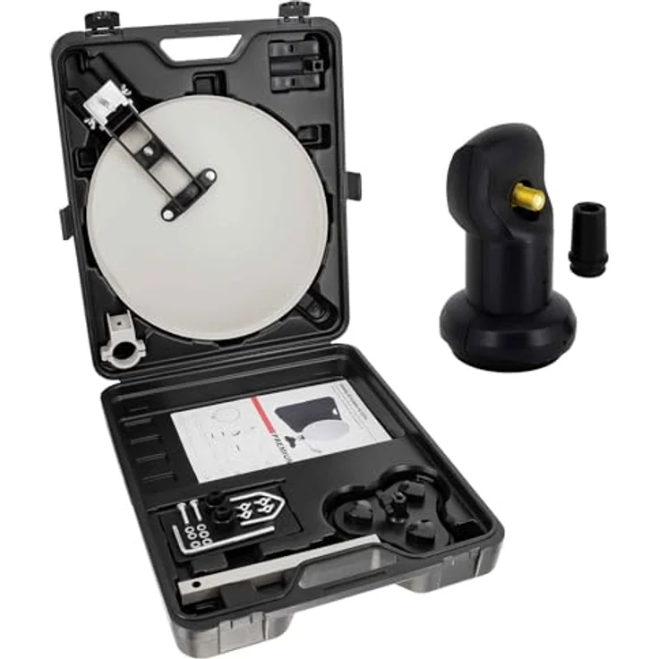 PremiumX Camping SAT Anlage, 35 cm Satellitenschüssel mit Single LNB, robust im Koffer, Tisch- und Masthalterung, Saugfuß, wettergeschützt – Bild 1
