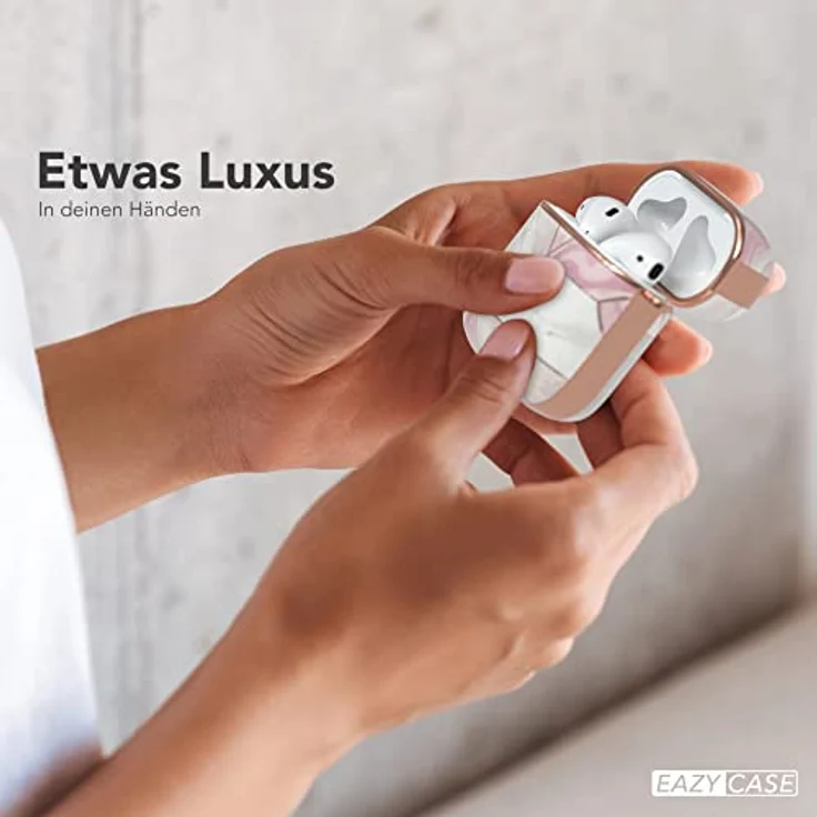 EAZY CASE Schutzhülle für AirPods 1 & 2 Hülle Pink Hard Case Stoßfest mit Karabiner rutschfest Rosé Marmor Design – Bild 3
