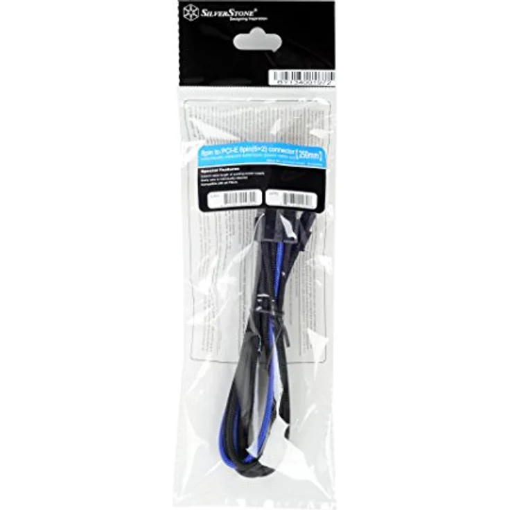 SilverStone SST-PP07-PCIBA - Netzteil-Verlängerungskabel 25cm 8pin auf PCI-E 6+2pin, schwarz-blau – Bild 2