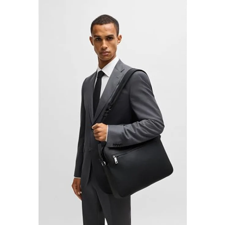 BOSS Aktentasche Ray S, Document-Bag, Messengerbag, Trolley-Aufsteck-System in genarbtem Kunstleder, schwarz – Bild 4