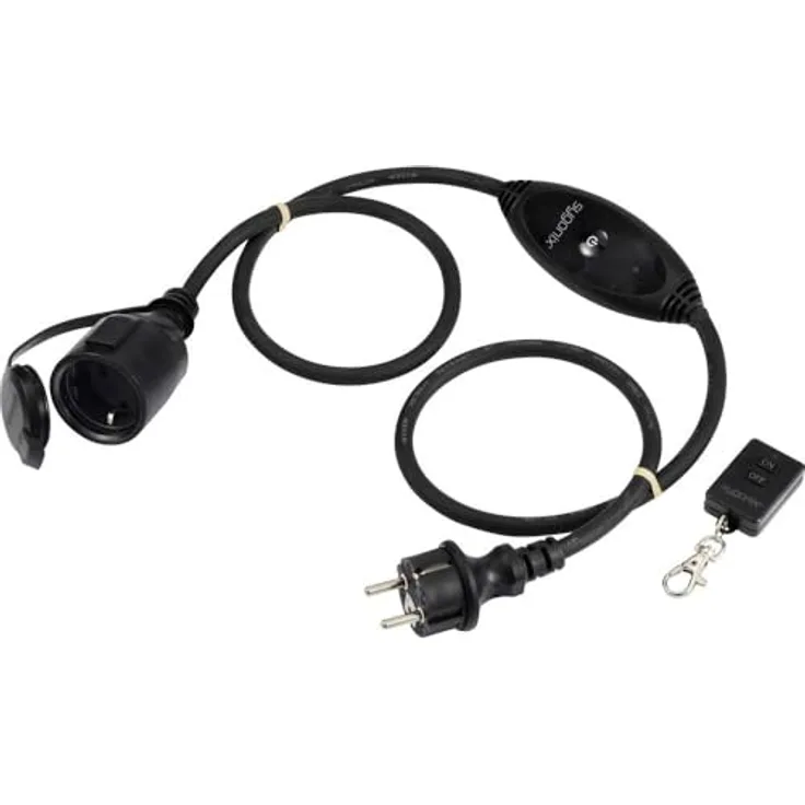 Sygonix SY-6728134 Strom Verlängerungskabel 16 A Schwarz 1 m mit EIN/Aus-Schalter, IP44, wetterfest für Außenbereich