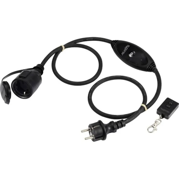 Sygonix SY-6728134 Strom Verlängerungskabel 16 A Schwarz 1 m mit EIN/Aus-Schalter, IP44, wetterfest für Außenbereich – Bild 1
