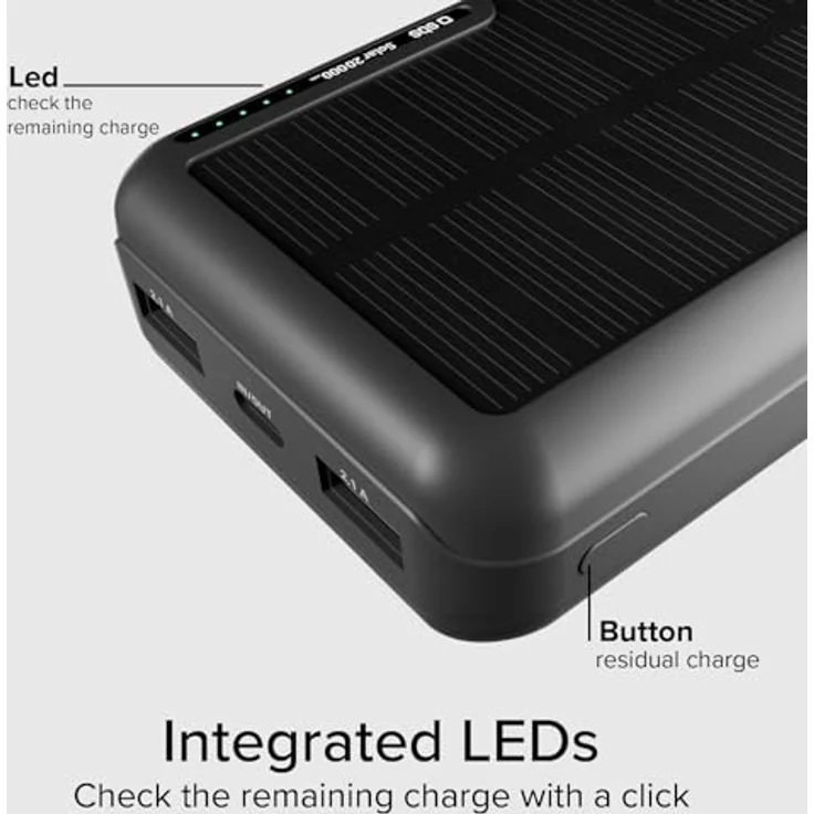 SBS Powerbank mit Solarpanel, 20000 mAh, 10W USB-Ports, Schwarz – Bild 4