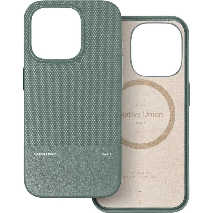 Native Union ReClassic Case (Apple iPhone 16), Smartphone Hülle aus pflanzlichem YATAY™-Material, Grün, mit Fallschutz bis 1,8 m, MagSafe-kompatibel