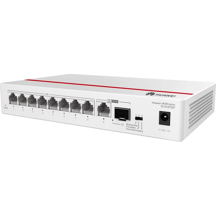 Huawei eKit Engine S110-8T2ST, 8-Port Netzwerk Switch mit lüfterlosem Design, grau, 1000 Mbps Portgeschwindigkeit