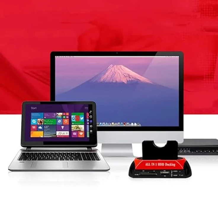Retoo Festplatten Docking Station USB 2.0, Dualschacht für SATA IDE 2,5 Zoll & 3,5 Zoll HDD SSD SATA, Offline Klon, OTB Funktion, Festplatten-Dockingstation, Schwarz – Bild 4