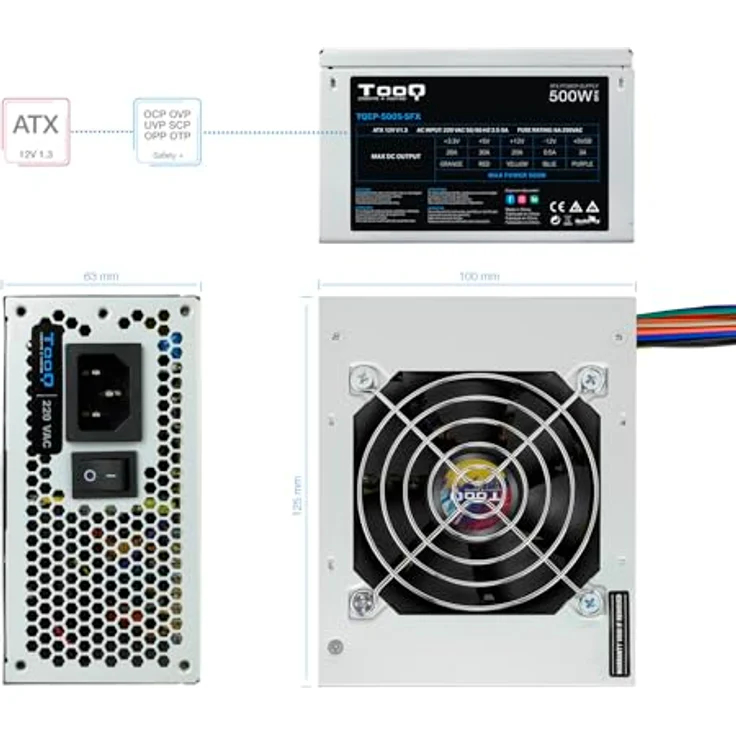 TooQ TQEP-500S-SFX- Netzteil (500W, ATX 12V V1.3) silberfarben – Bild 5
