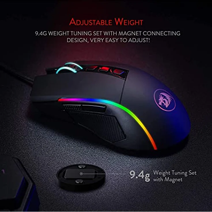 Redragon Lonewolf 2 Gaming-Maus, 32000 DPI, RGB-Beleuchtung, Schwarz, mit Teflonfüßen und 7 Beleuchtungsmodi – Bild 3