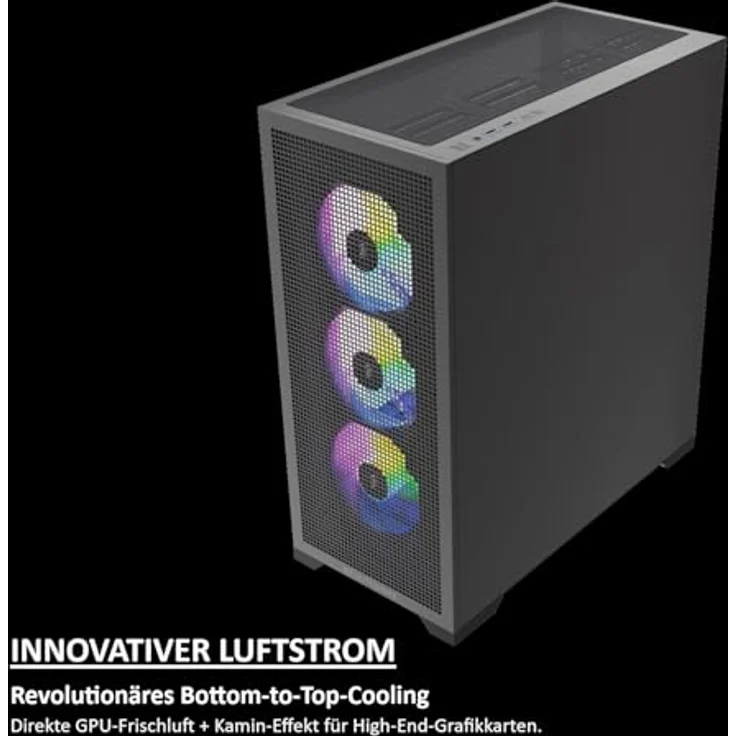 SILENTWARE Core 100 A-RGB Black Midi Tower PC-Gehäuse, Gehärtetes Glas-Seitenfenster, 4x 120mm PWM RGB Lüfter, Mesh-Front, Maximaler Airflow, ATX/mATX/ITX, USB 3.0 – Bild 4