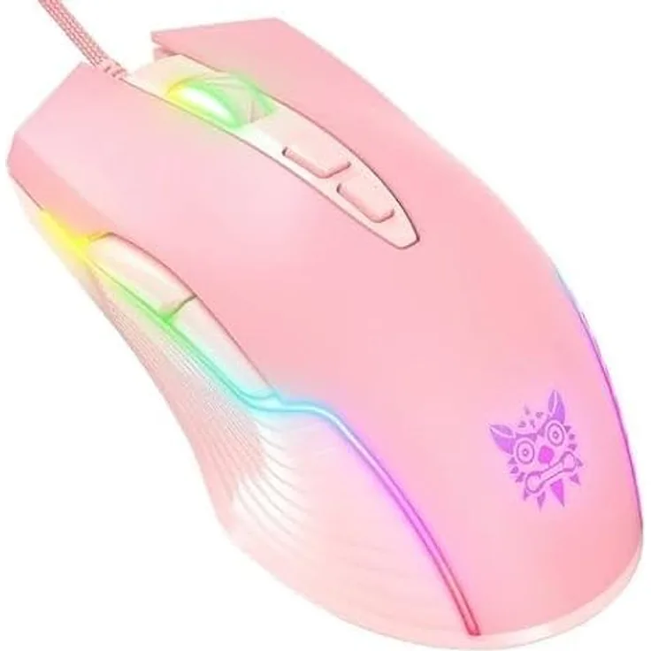 Onikuma CW905, Kabelgebundene Gaming-Maus mit 7 Tasten, 6-fach DPI Einstellbarkeit und RGB Beleuchtung, rosa
