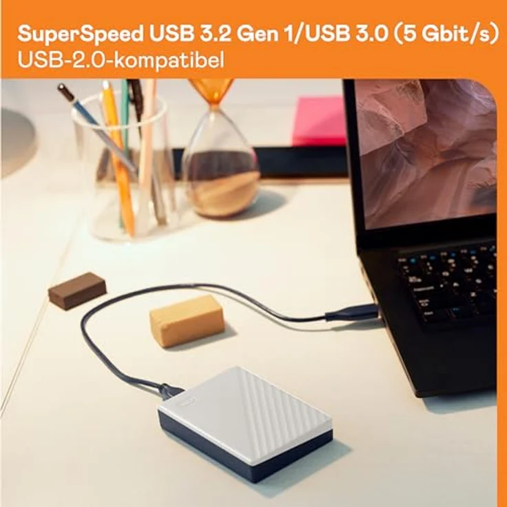 Western Digital WD My Passport Ultra Externe Festplatte 6 TB (mobiler Speicher, Metallgehäuse, herunterladbare Software, automatische Backups, Passwortschutz) Weiß - auch kompatibel mit PC, Xbox und PS4 – Bild 5