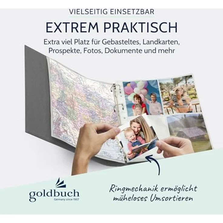 goldbuch Ringbuch A4 Bella Vista, dunkelgrau, aus Leinen mit 4 Ringmechanik und Klemmbügel, hochwertige Qualität Made in Germany – Bild 5