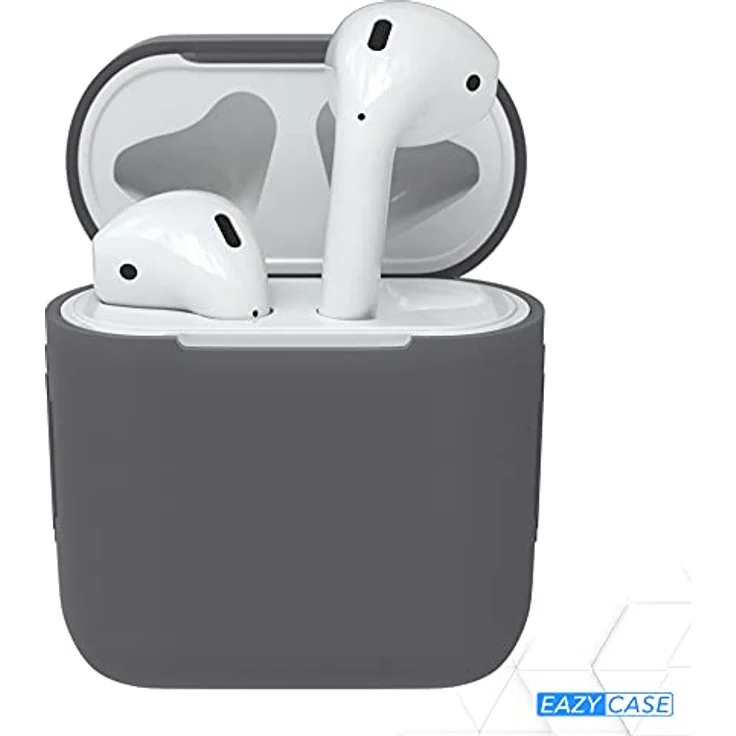 EAZY CASE - Schutzhülle für AirPods 1 & 2 Anthrazit Silikon Case Stoßfest mit Deckel Schutz Antikratz rutschfeste Silikonhülle für Airpod Pro 1./2. Generation – Bild 2