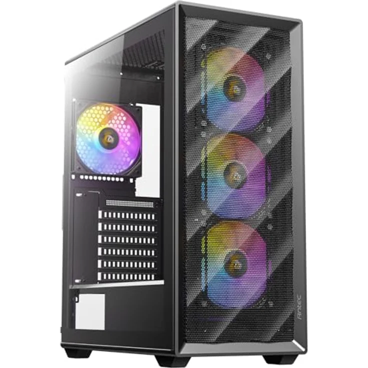 Antec AX85 ARGB, PC Gehäuse für mATX, ATX und ITX mit 4 vorinstallierten ARGB-Lüftern und Tempered-Glas-Seitenpaneel, Schwarz – Bild 2