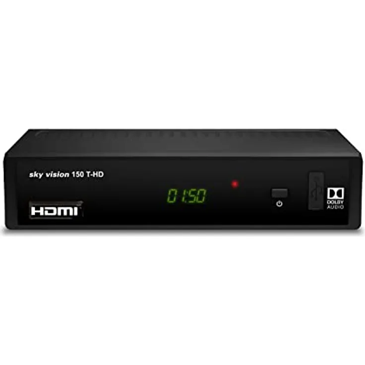 Sky Vision Vision DVB-T2 Receiver für Italien (Italienische Menüführung, HD-Empfänger, Antennen-Receiver, HEVC H.265 Decoder, HDMI, USB 2.0, LAN, SCART, Dolby DIGITAL Plus), schwar 150T