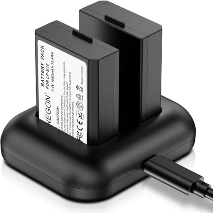 ENEGON Ersatzbatterie (2er Pack) und Rapid Dual Ladegerät, 1680mAh kompatibel mit Canon LP-E10, für EOS Rebel T3 T5 T6 T7, Kiss X50 X70, EOS 1100D 1200D 1300D 2000D 1500D 3000D 4000D – Bild 1
