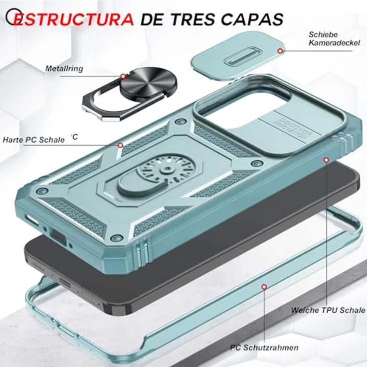 LeYi Samsung Galaxy A56 5G Hülle, Militärisch Stoßfest mit Kameraschutz Slide Cover und Rotierender Ringhalterung, Robustes Case in Grün mit 2 Panzerglas-Schutzfolien – Bild 3