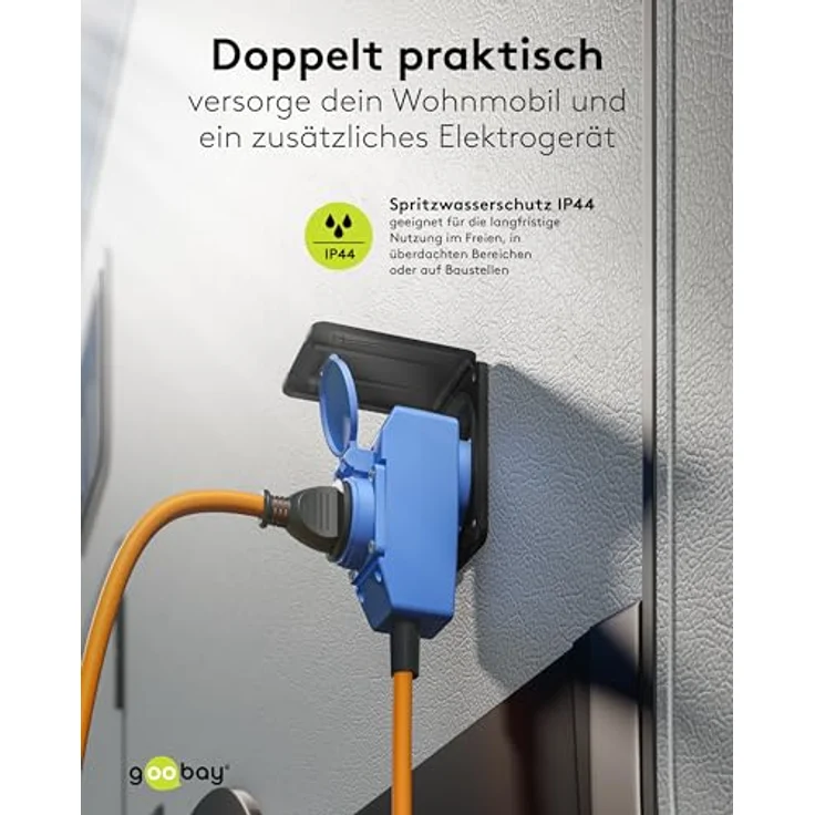 Goobay Camping Adapterleitung 1,5 m orange, CEE-Verlängerungskabel, öl- und UV-beständig, 3-fach Anschlussbuchse, IP44 Schutzart – Bild 5