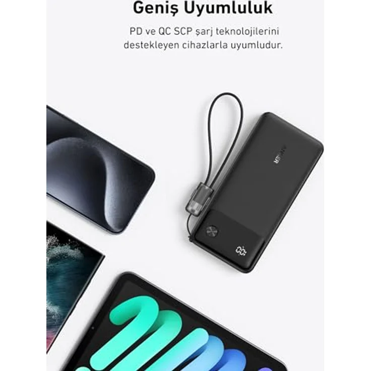 Anker 10.000 mAh Powerbank, 22,5W, black - Schlankes Design, Integriertes USB-C Kabel, 2-faches Schnellladen – Bild 6