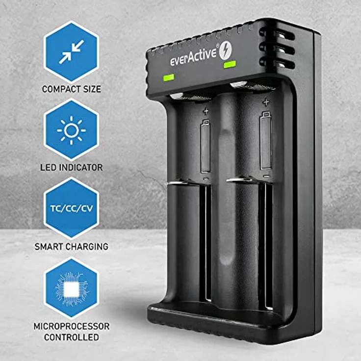 everActive Ladegerät für 2 Stück Li-Ionen-Akkus wie 18650, professionell, schnell, Micro USB, Modell: LC-200, Schwarz – Bild 3