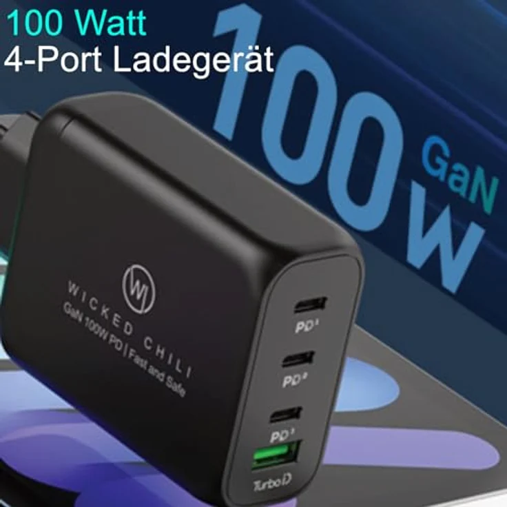 Wicked Chili 100W USB C GaN II Ladegerät | 4 Port Fast Charger PD Netzteil mit PPS für MacBook Pro, iPhone 16, 15, 14, 13 Pro Max Mini & iPad Pro (schwarz)   – Bild 4