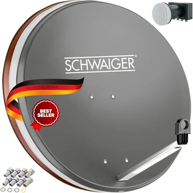 Schwaiger Satellitenanlage Set, Anthrazit Stahl, 75 cm Offset Antenne mit Quad LNB für 4 Teilnehmer – Bild 1