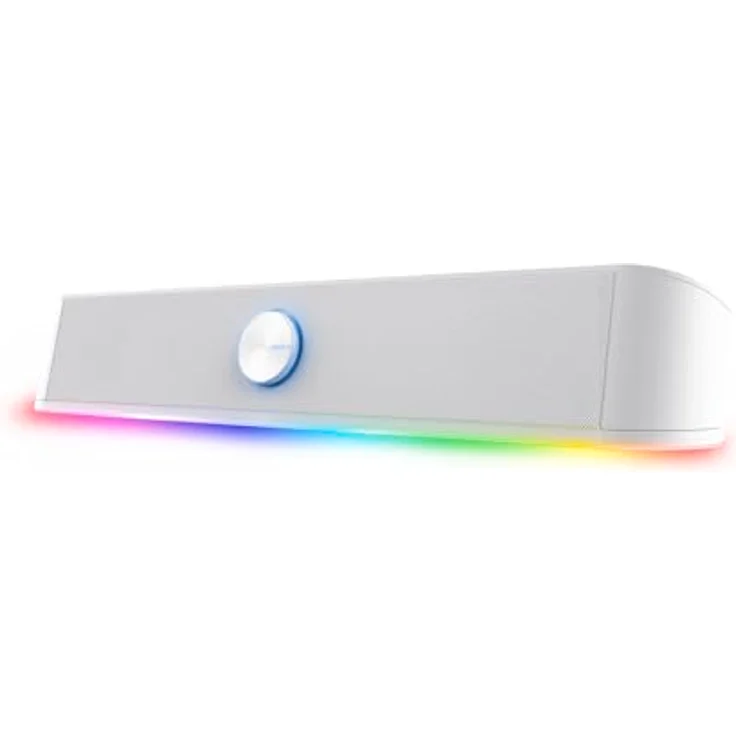 GXTrust Rhox PC Soundbar mit RGB Beleuchtung, 12W Leistung (6W RMS), Weiß, kompakter Stereoklang, Plug & Play – Bild 1