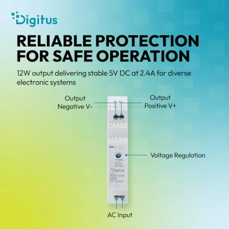 DIGITUS 5V / 2.4A / 12W Step-Shape DIN-Rail Netzteil, ultra-slim, Class II, für Server, Eingang 90 - 264 V, 47/63 Hz – Bild 3