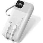 UMBRAELLA Powerbank USB-C [20.000mAh] Weiß - Fast Charging 22.5 W, PD20 W, Integrierte Type-C und Micro USB Kabel, Digital Display & Taschenlampe