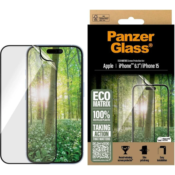 PanzerGlass Matrix, Displayschutzfolie für Apple iPhone 16, Ultra Wide Fit, Transparent, recyceltes PET, hohe Stosszfestigkeit und Kratzbeständigkeit