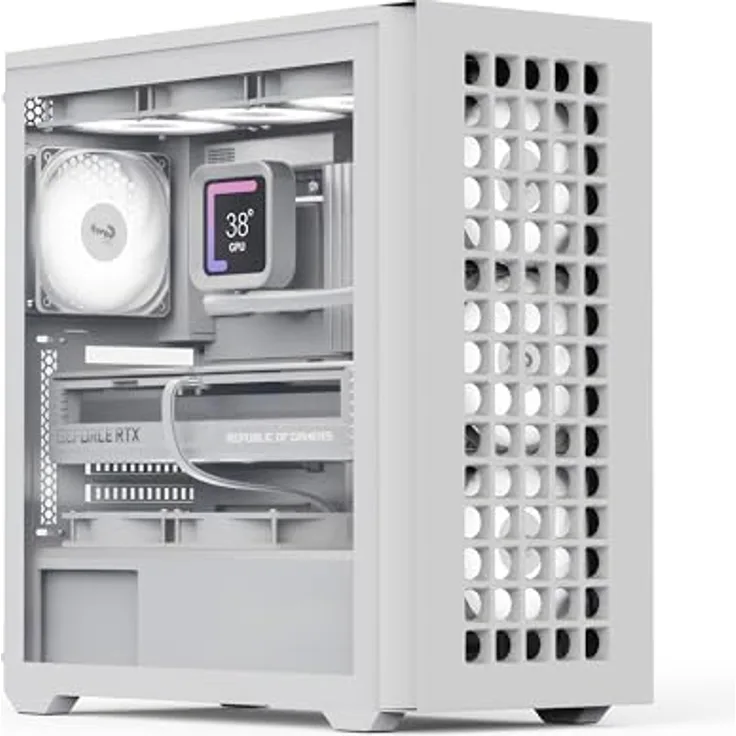AeroCool D502A Mid-Tower Case, Gaming PC Gehäuse, hervorragender Airflow, schlankes Design Mesh Frontpanel, inkl. 4 RGB-Lüfter, kompatibel mit ATX Micro-ATX und Mini-ITX Motherboards, USB Type C, Weiß