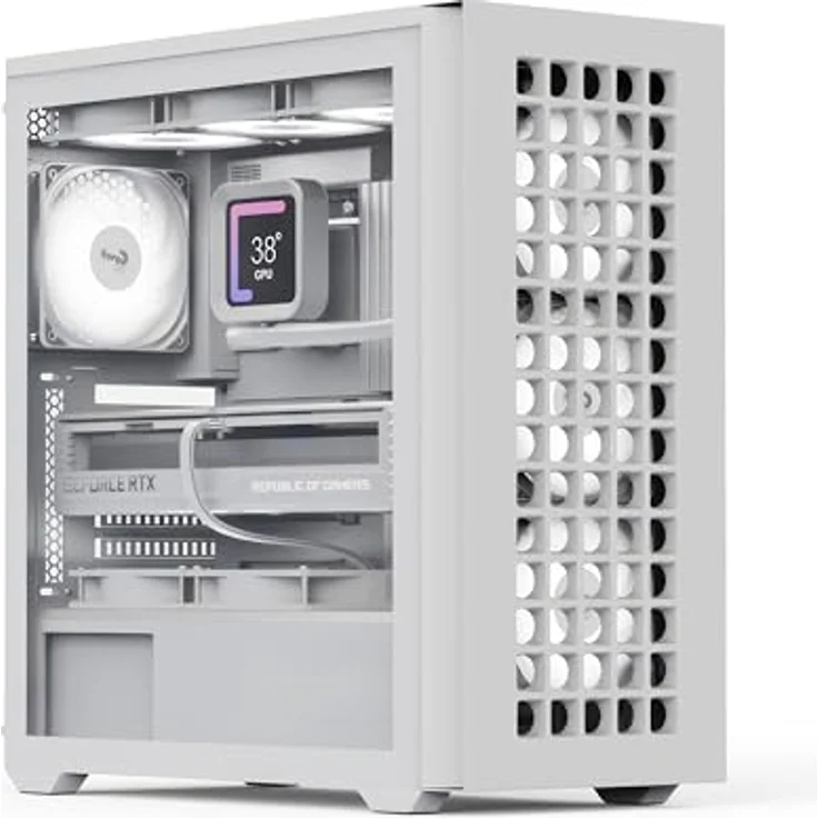 AeroCool D502A Mid-Tower Case, Gaming PC Gehäuse, hervorragender Airflow, schlankes Design Mesh Frontpanel, inkl. 4 RGB-Lüfter, kompatibel mit ATX Micro-ATX und Mini-ITX Motherboards, USB Type C, Weiß – Bild 1
