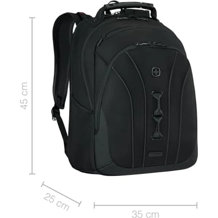 Wenger Legacy Black Series, 16" Laptop Rucksack, aus recyceltem Material, mit Triple Protect Fach und Trolleyriemen, schwarz – Bild 3