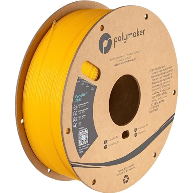 Polymaker PolyLite ABS Filament 1.75mm, geruchsarm, gelb, 1000g, hitzebeständig und schlagfest – Bild 1
