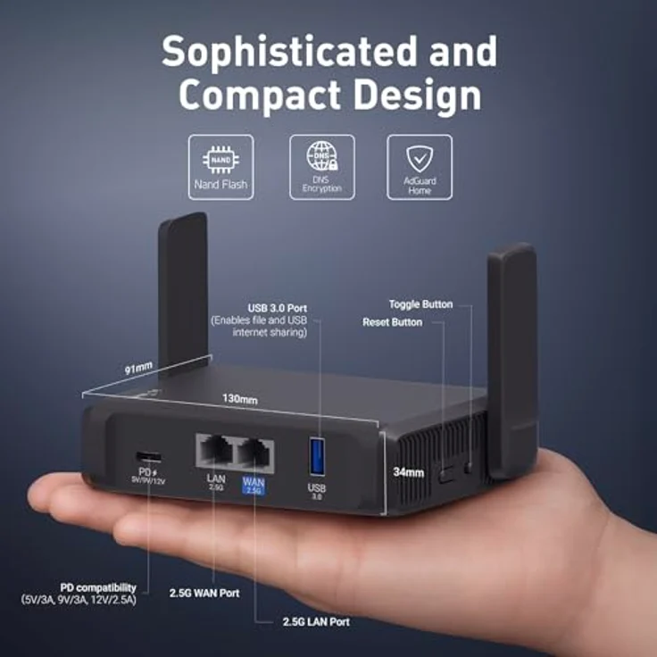 GL.iNet GL-BE3600 (Slate 7) Tragbarer Dualband-WLAN-Router, 688 Mbit/s + 2882 Mbit/s, OpenVPN/WireGuard, Touchscreen, 512 MB, für Reisen geeignet – Bild 5