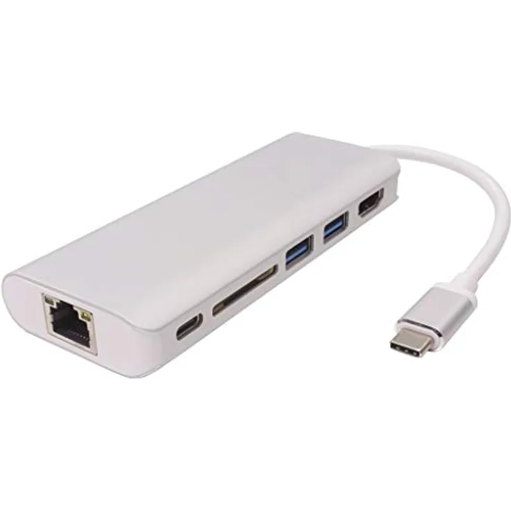 PremiumCord USB-C Dock mit Gigabit RJ45, 4K HDMI, 2X USB 3.0, SD, PD, Kompatibel mit Video 4K 2160p, Full HD 1080p, USB 3.1 Typ C, Ethernet, Farbe Silber, Länge 20cm