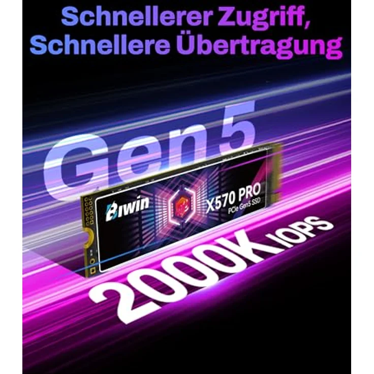 BIWIN Black Opal X570PRO Gen5 Gaming SSD 1TB, M.2 2280 NVMe PCIe 5.0, bis zu 14000 MB/s Lesen, DRAM Cache, ideal für Laptop & Desktop PC – Bild 3