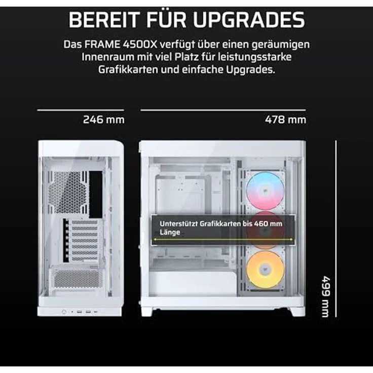 Corsair FRAME 4500X RS-R ARGB White Mid, PC Gehäuse für E-ATX, ATX, Micro-ATX und Mini-ITX, schwarz mit Sichtfenster aus gehärtetem Glas und USB 3.1 Anschluss – Bild 10