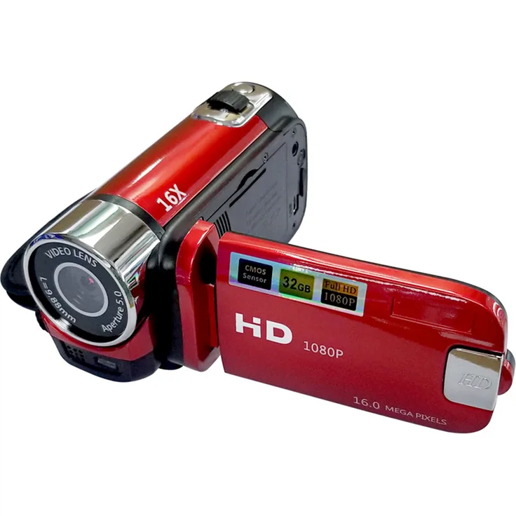 KKmoon HD Digital Video Camera Camcorder, Tragbarer 1080P Vlogging Recorder mit 16MP, 2,7 Zoll drehbarem LCD und 16-fach Digitalzoom, Rot