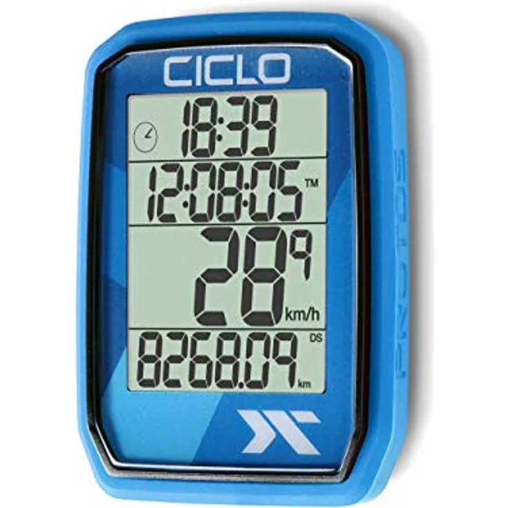 CICLO PROTOS 205 drahtloser Fahrradcomputer, in blau, mit 5 automatischen Funktionen