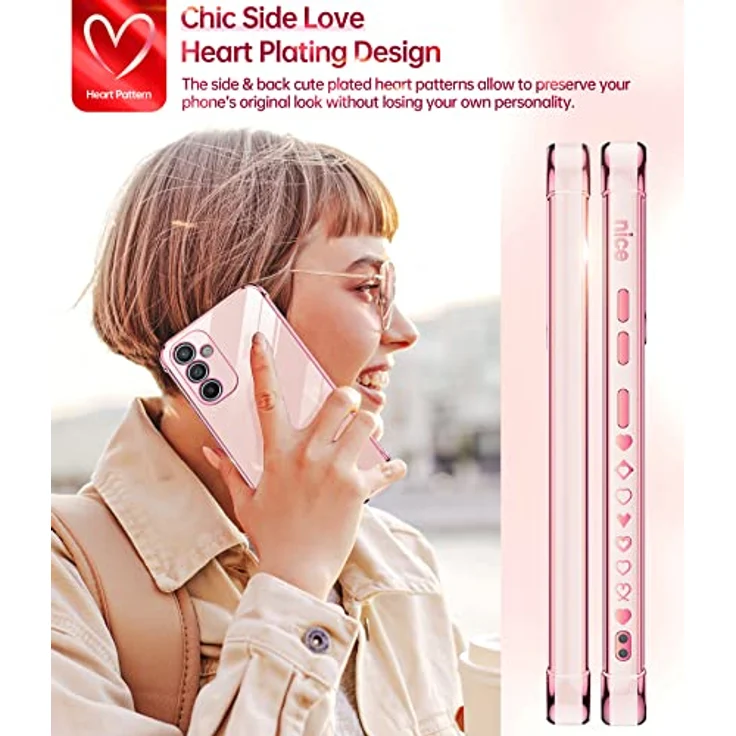 LeYi Handyhülle für Samsung Galaxy A54 5G, Cute Herz Muster, TPU Silikon, Stoßfest, 2*Schutzfolie, Rosa – Bild 5