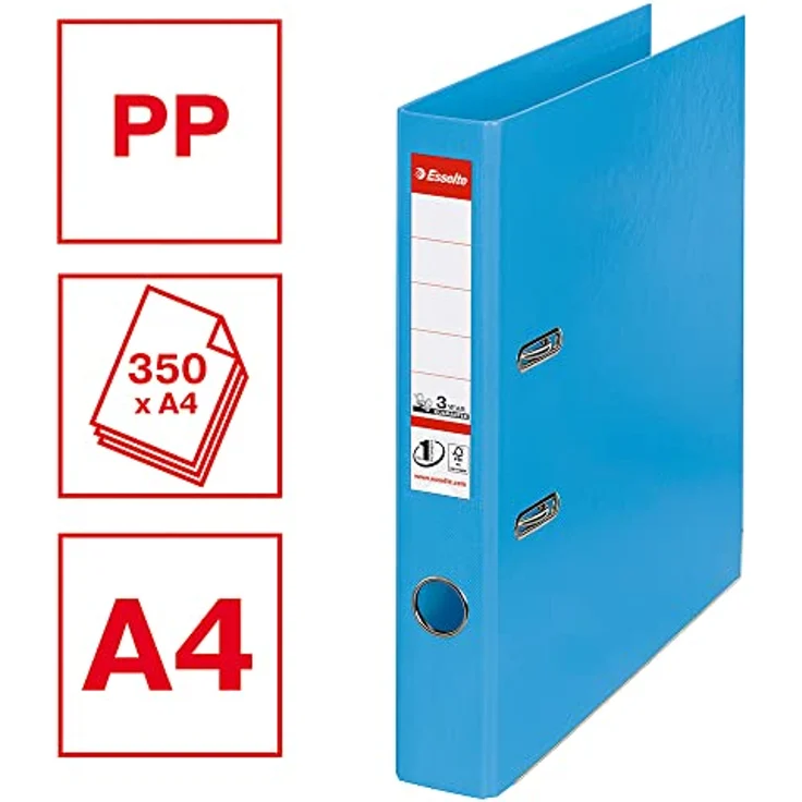 Esselte No.1 Plastik-Ordner, A4 schmal, hellblau mit verbesserter Mechanik und einfachem Kartonrückenschild – Bild 2