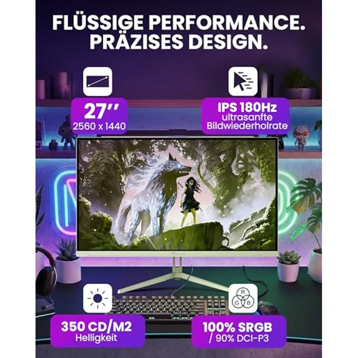 Arozzi Nova 27”, Gaming Monitor mit 180Hz, QHD 1440p, Adaptive Sync, HDR10, flimmerfreiem Display, 100% sRGB, PC & Konsole, Waldgrün – Bild 2