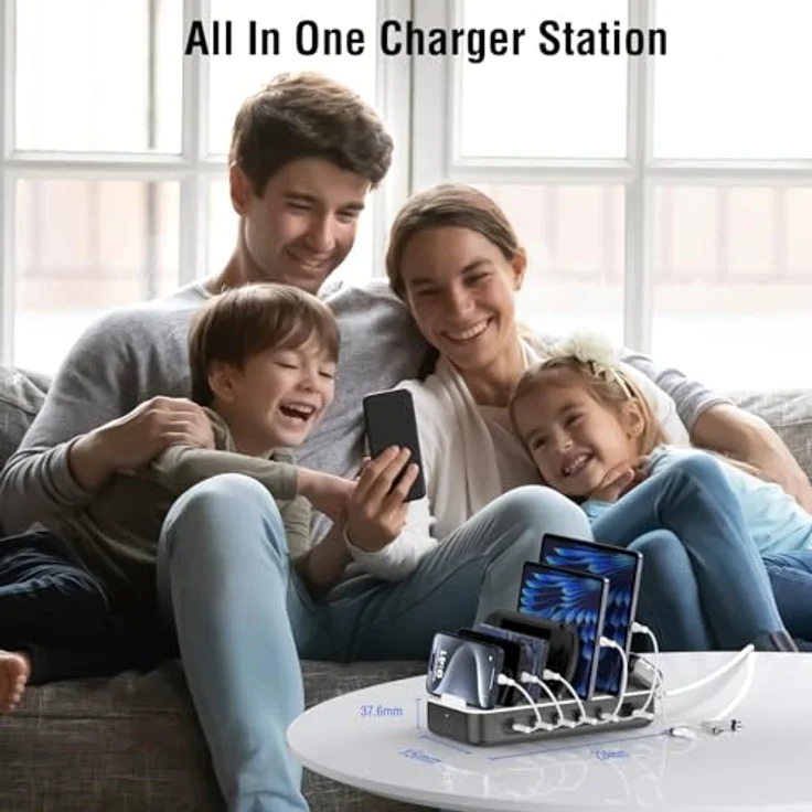 4smarts Ladestation „Team 5C/1A“, Induktions-Ladegerät mit 6 Anschlüssen, 5x USB-C und 1x USB-A, inklusive 4in2-Multiladekabel, schneller 20W Ladeleistung, Sicherheitsmechanismen – Bild 8