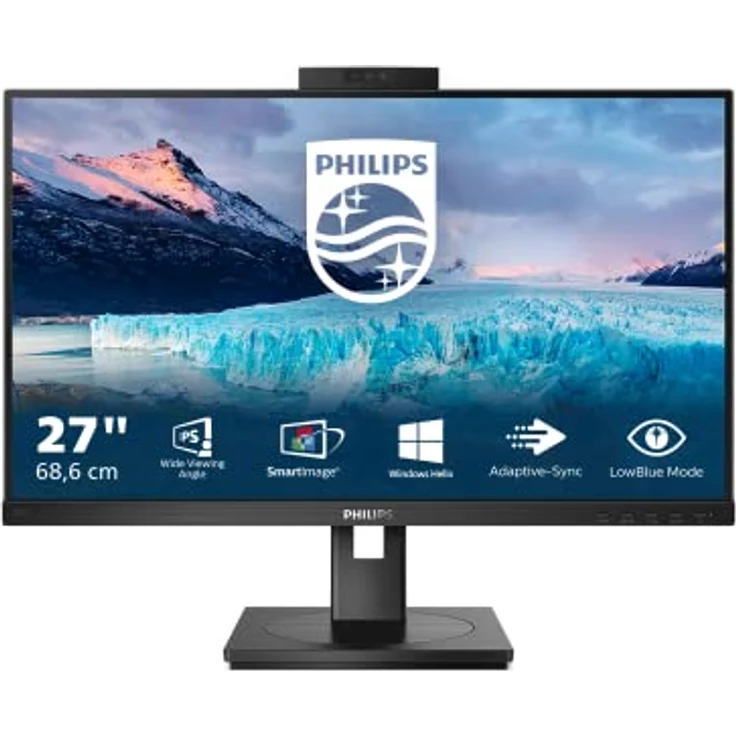 Philips 272S1MH - 27 Zoll FHD Monitor, Webcam, höhenverstellbar, FreeSync (1920x1080, 75 Hz, VGA, DVI, HDMI, DisplayPort, USB Hub) in schwarz – Bild 3