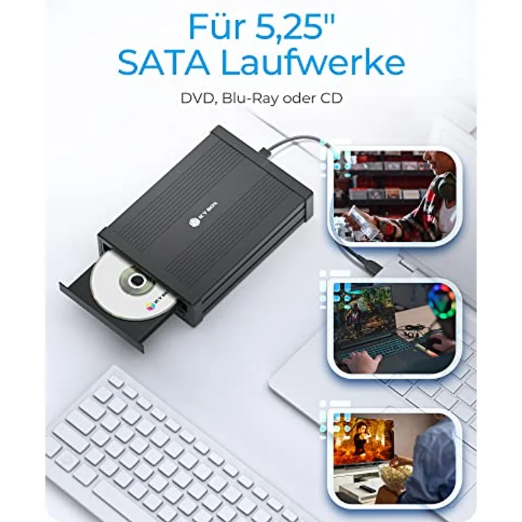 ICY BOX 5,25 Zoll Gehäuse extern für Blu-ray und DVD Laufwerke, USB 3.0, Externes für DVD Brenner Box, Aluminium, Schwarz, IB-525-U3 – Bild 2